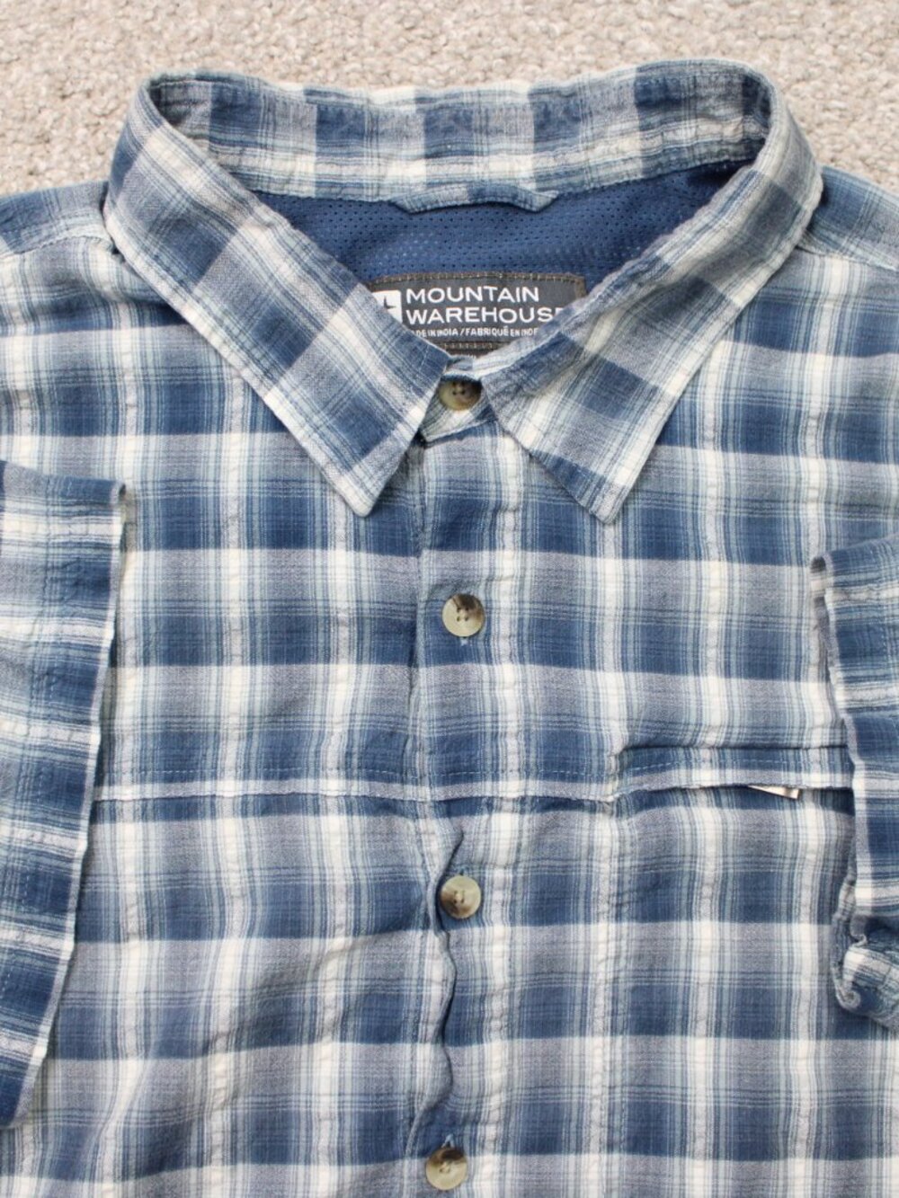Mountain Warehouse Shirt Men 2XL XXL Blue Holiday Zip Pocket Cotton Short Sleeve